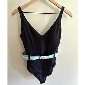 ROD BEATTIE BLEU Belted One Piece V-Neck Swimsuit Classic Sexy Navy Size 6